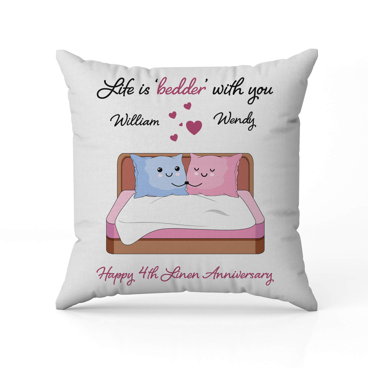 Life Is Bedder - 4th Linen - Personalized 4 Year Anniversary gift for Husband or Wife - Custom Pillow - Elizabeth Fashions