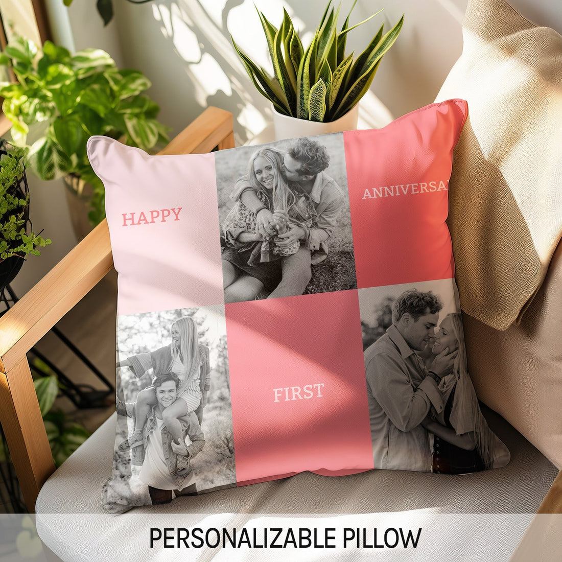 Happy First Anniversary - Personalized 1 Year Anniversary gift for Husband or Wife - Custom Pillow - Elizabeth Fashions