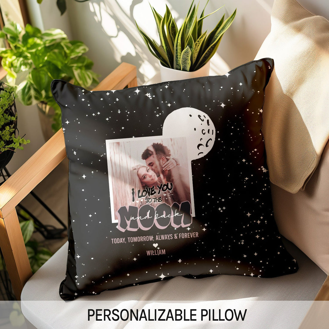 Love You To The Moon And Back - Personalized Anniversary or Valentine's Day gift for Husband or Wife - Custom Pillow - Elizabeth Fashions