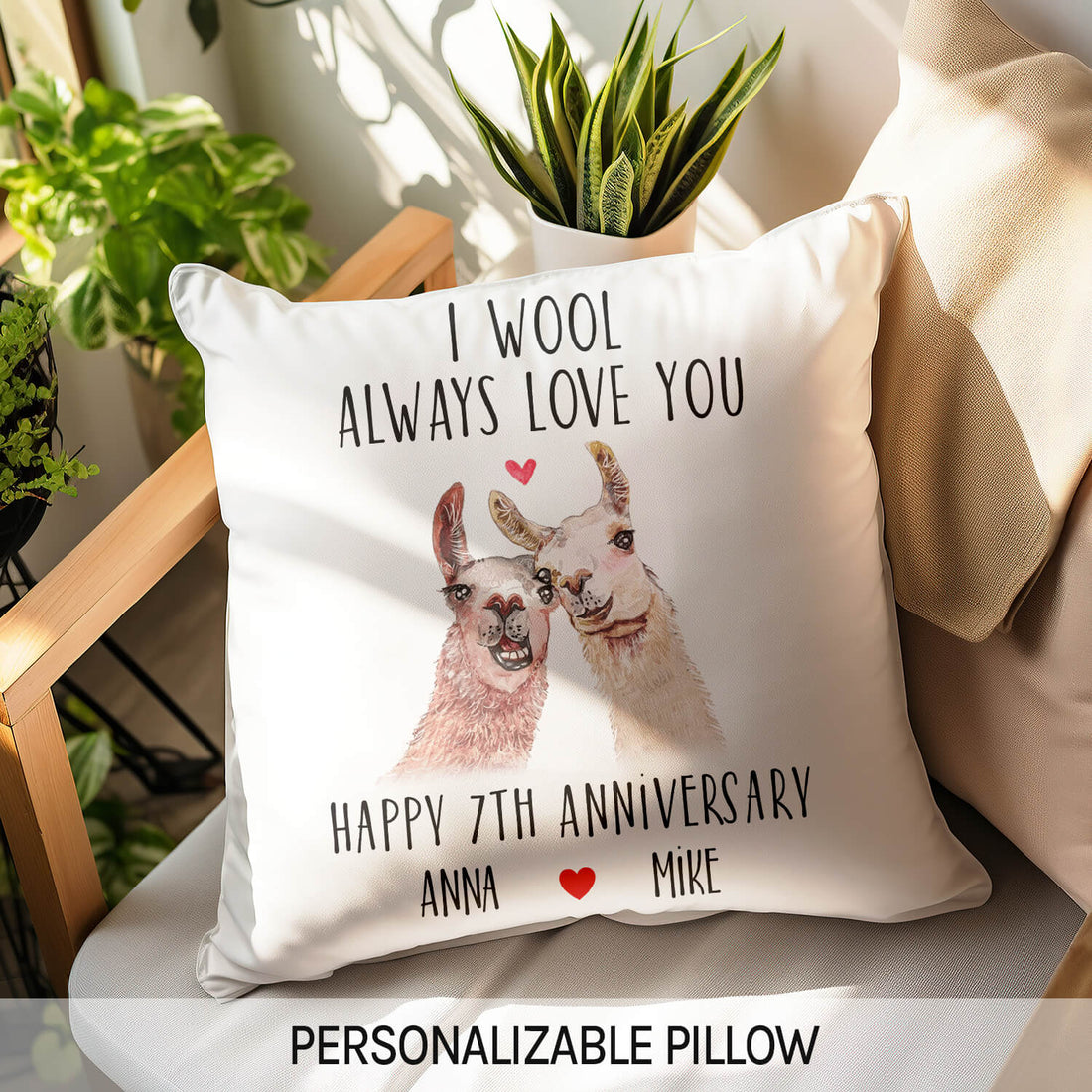 I Wool Always Love You - Personalized 7 Year Anniversary gift for Husband or Wife - Custom Pillow - Elizabeth Fashions