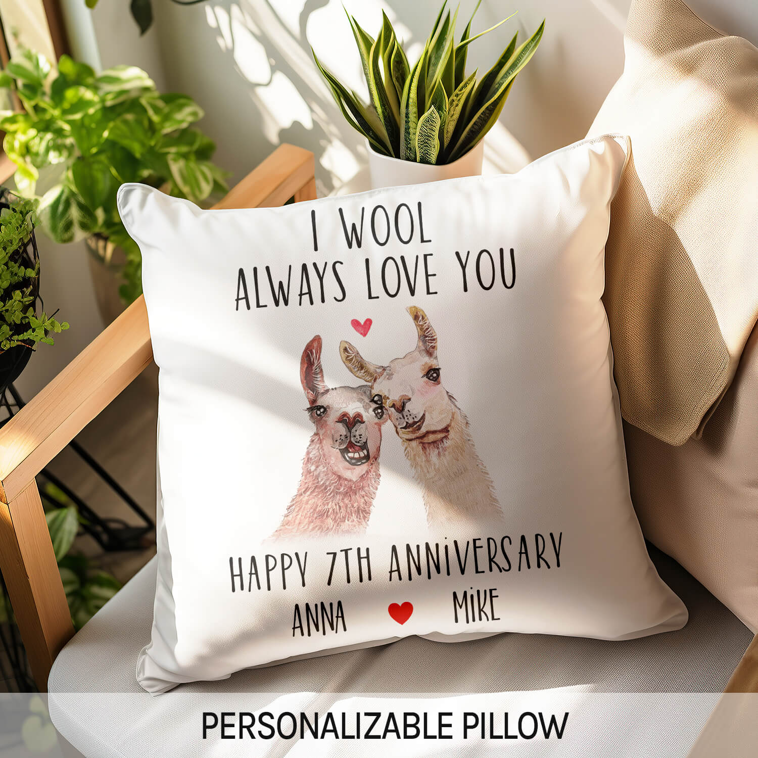I Wool Always Love You - Personalized 7 Year Anniversary gift for Husband or Wife - Custom Pillow - Elizabeth Fashions