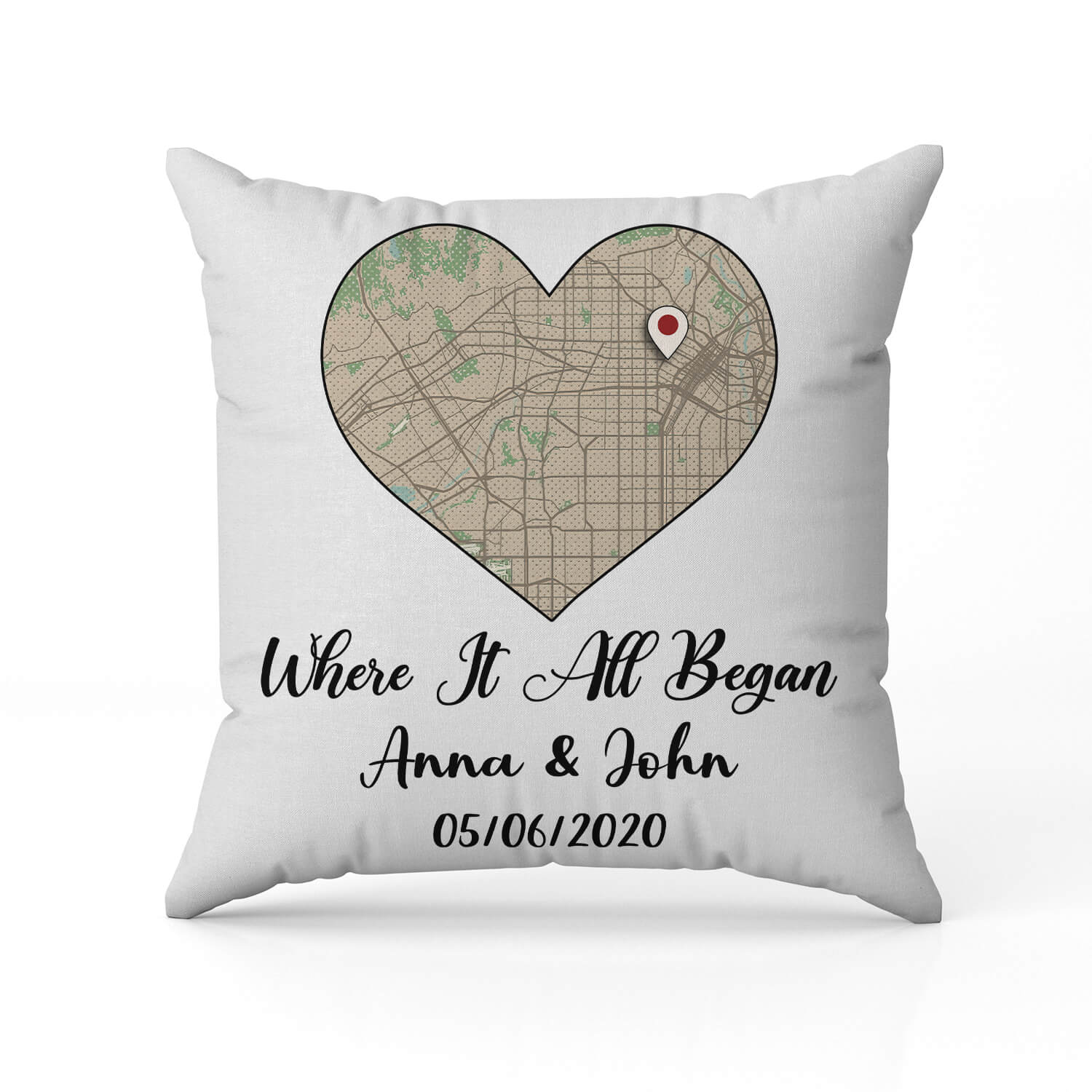 Where It All Began Map - Personalized Anniversary or Valentine's Day gift for Husband or Wife - Custom Pillow - Elizabeth Fashions