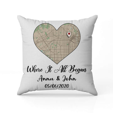Where It All Began Map - Personalized Anniversary or Valentine's Day gift for Husband or Wife - Custom Pillow - Elizabeth Fashions