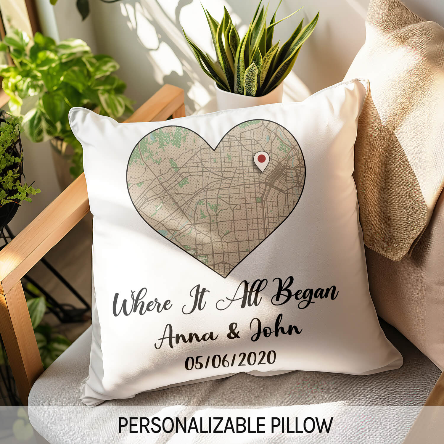 Where It All Began Map - Personalized Anniversary or Valentine's Day gift for Husband or Wife - Custom Pillow - Elizabeth Fashions