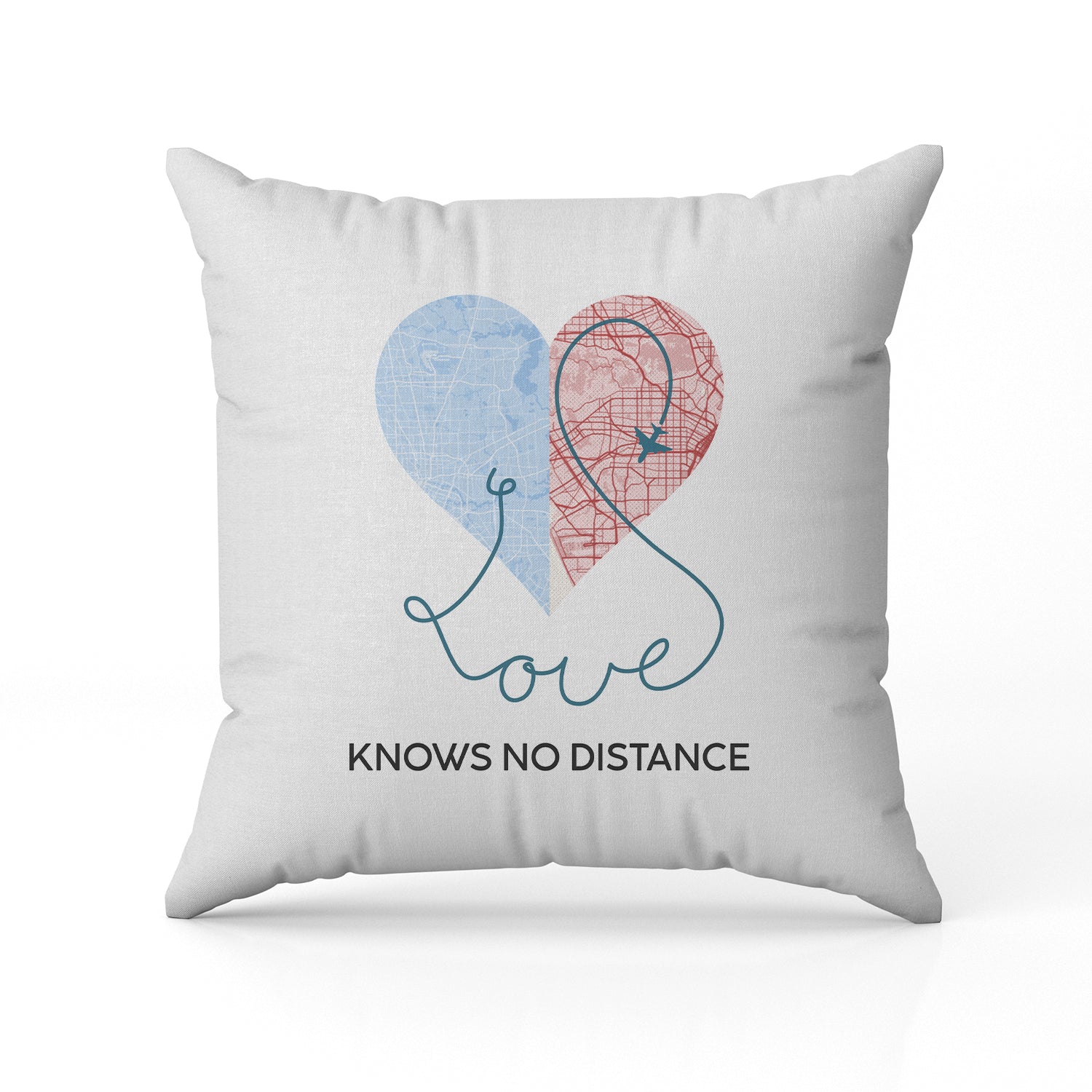 Love Knows No Distance Map - Personalized Anniversary or Valentine's Day gift for Long Distance Boyfriend or Girlfriend - Custom Pillow - Elizabeth Fashions