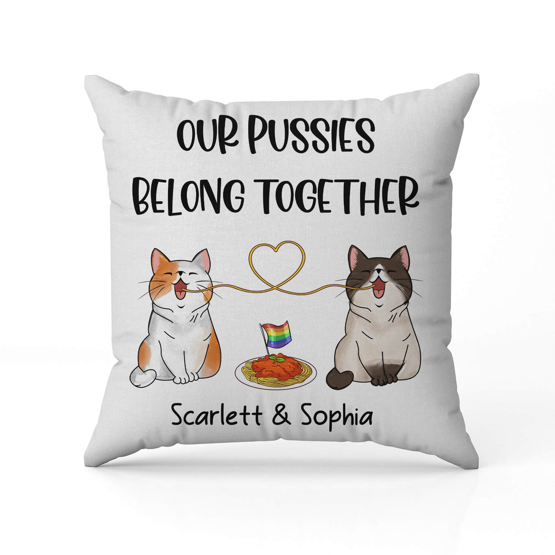 Our Pussies Belong Together - Personalized Anniversary or Valentine's Day gift for Lesbian Couple - Custom Pillow - Elizabeth Fashions