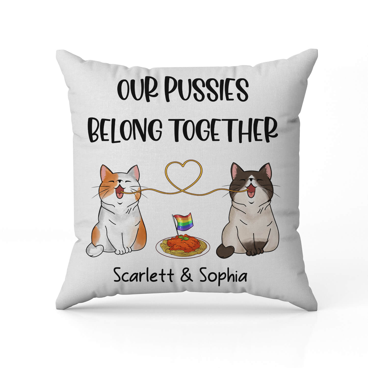 Our Pussies Belong Together - Personalized Anniversary or Valentine's Day gift for Lesbian Couple - Custom Pillow - Elizabeth Fashions
