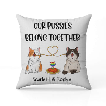 Our Pussies Belong Together - Personalized Anniversary or Valentine's Day gift for Lesbian Couple - Custom Pillow - Elizabeth Fashions