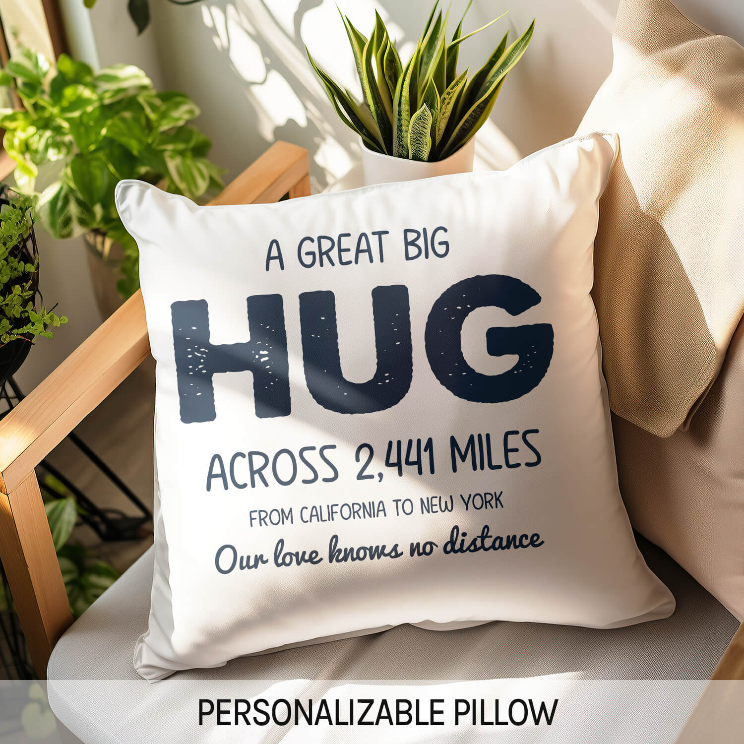 Love Knows No Distance - Personalized Anniversary or Valentine's Day gift for Long Distance Boyfriend or Girlfriend - Custom Pillow - Elizabeth Fashions