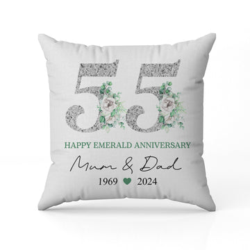 Happy Emerald Anniversary - Personalized 55 Year Anniversary gift For Parents - Custom Pillow - Elizabeth Fashions