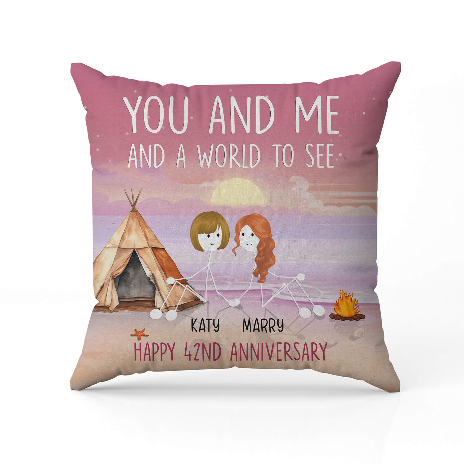 You And Me And A World To See - Personalized 42 Year Anniversary gift For Parents, Husband or Wife - Custom Pillow - Elizabeth Fashions