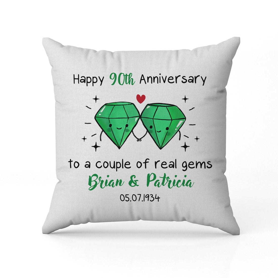 Happy 90th Anniversary To A Couple Of Real Gems - Personalized 90 Year Anniversary gift For Parents or Grandparents - Custom Pillow - Elizabeth Fashions
