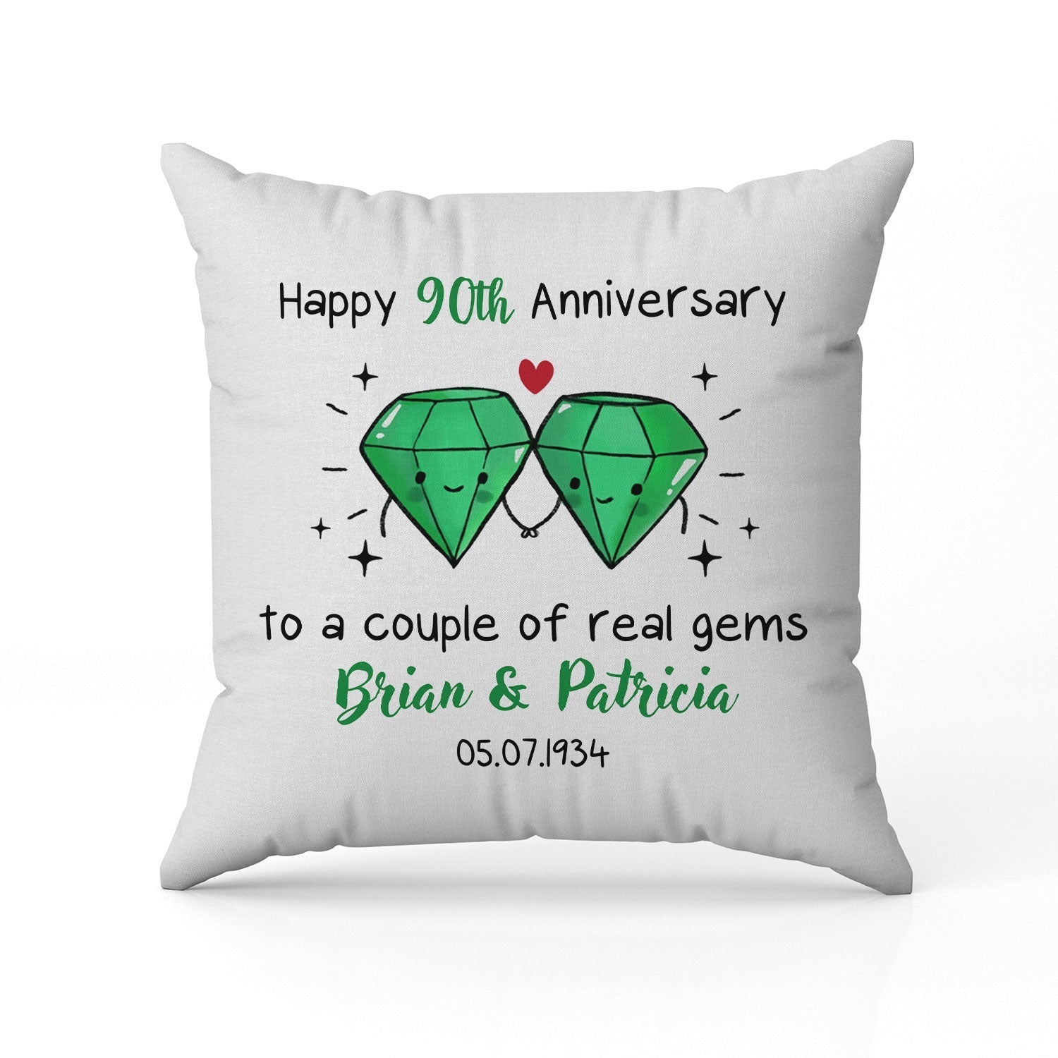 Happy 90th Anniversary To A Couple Of Real Gems - Personalized 90 Year Anniversary gift For Parents or Grandparents - Custom Pillow - Elizabeth Fashions