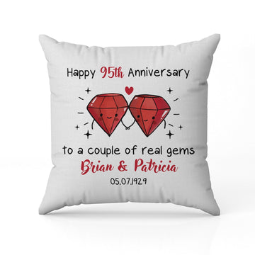 Happy 95th Anniversary To A Couple Of Real Gems - Personalized 95 Year Anniversary gift For Parents or Grandparents - Custom Pillow - Elizabeth Fashions