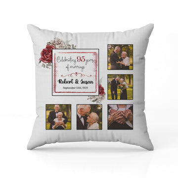 Celebrating 95 Years Of Marriage - Personalized 95 Year Anniversary gift For Parents or Grandparents - Custom Pillow - Elizabeth Fashions