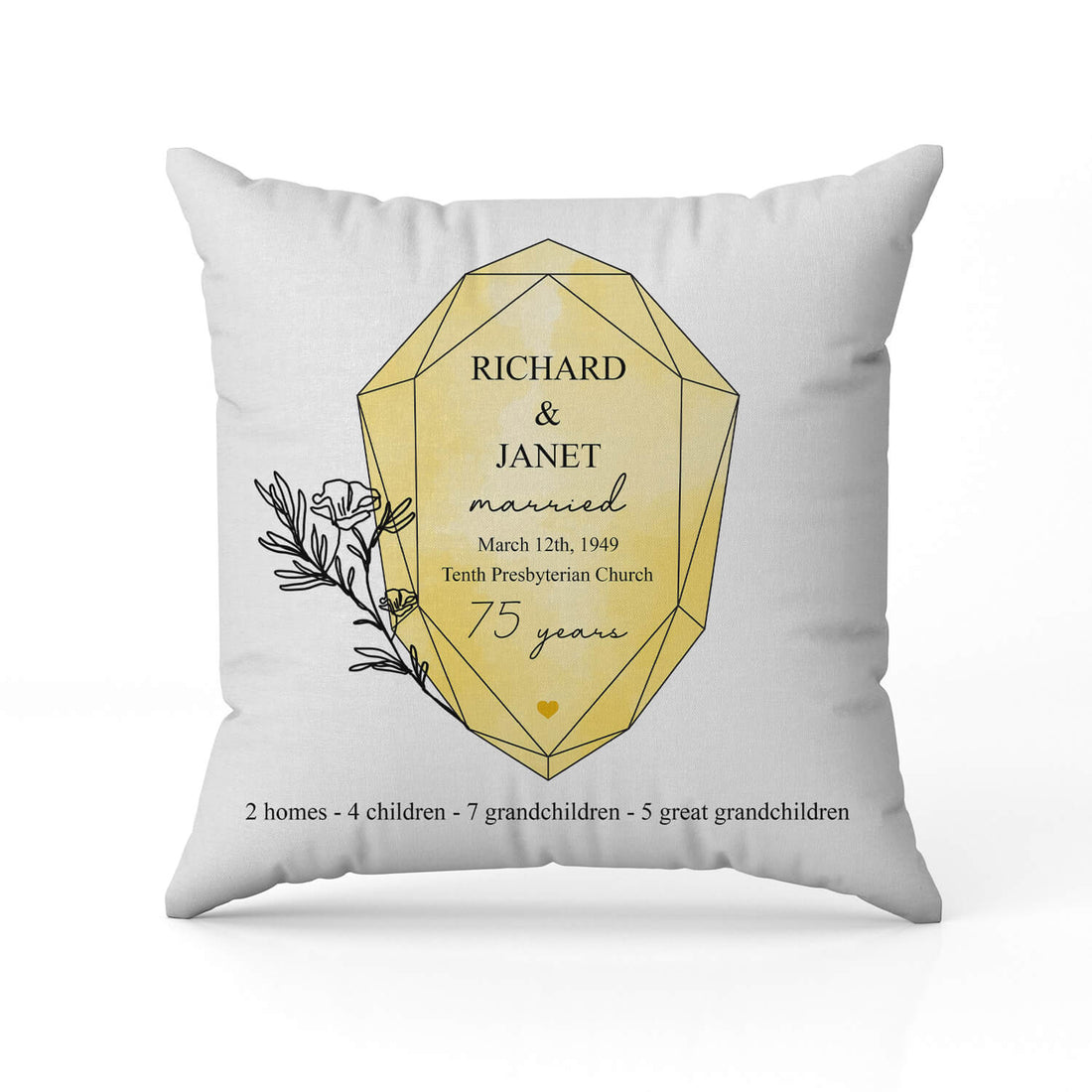 75 Years - Personalized 75 Year Anniversary gift For Parents or Grandparents - Custom Pillow - Elizabeth Fashions