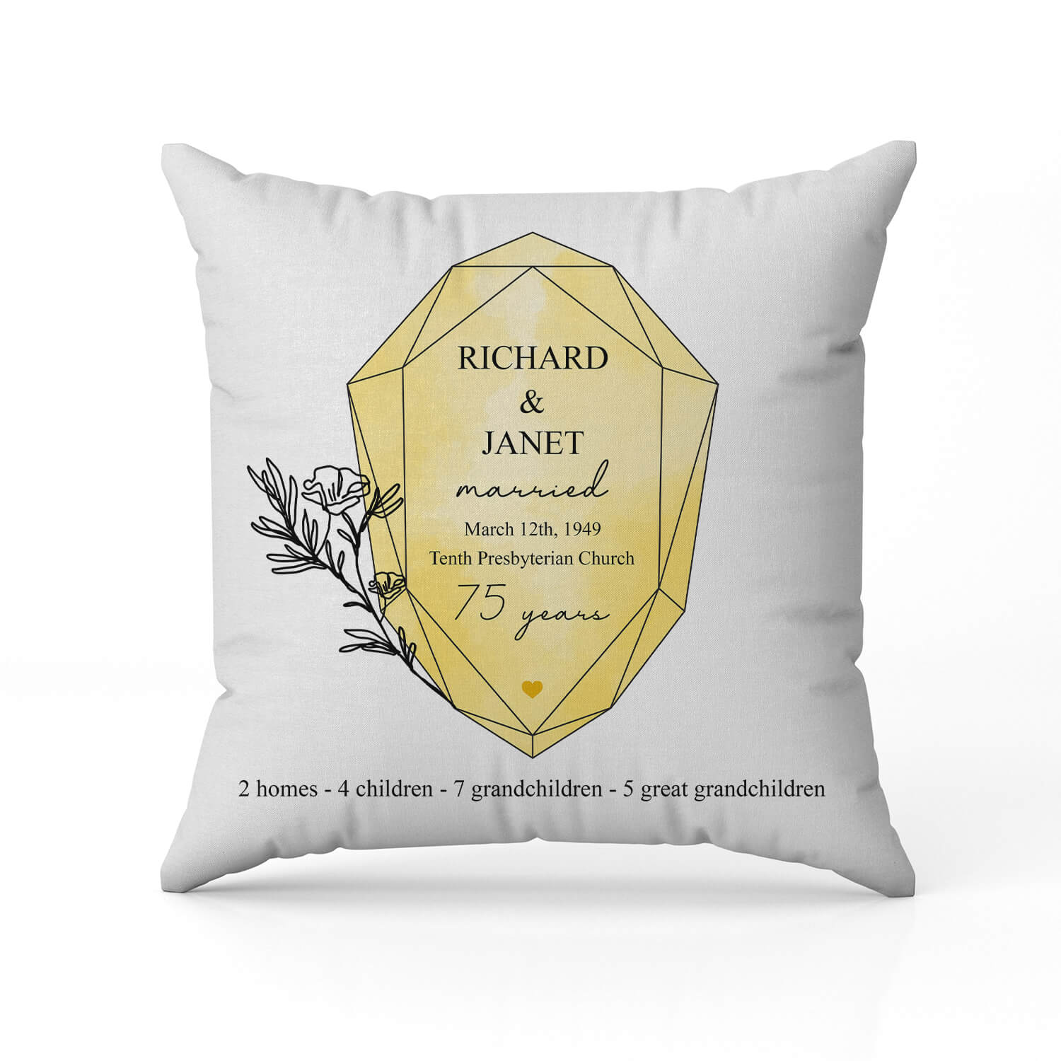 75 Years - Personalized 75 Year Anniversary gift For Parents or Grandparents - Custom Pillow - Elizabeth Fashions