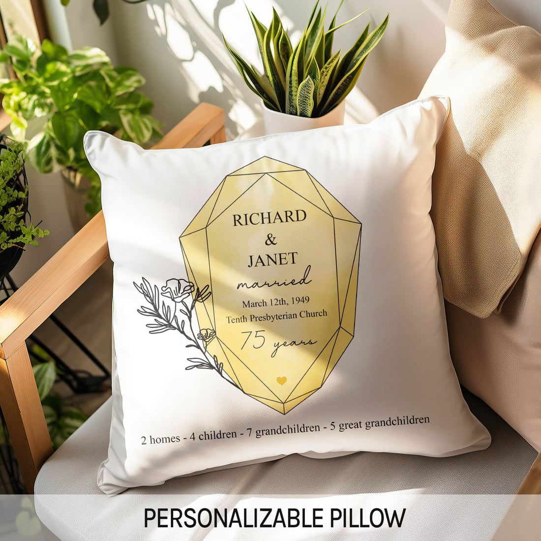 75 Years - Personalized 75 Year Anniversary gift For Parents or Grandparents - Custom Pillow - Elizabeth Fashions