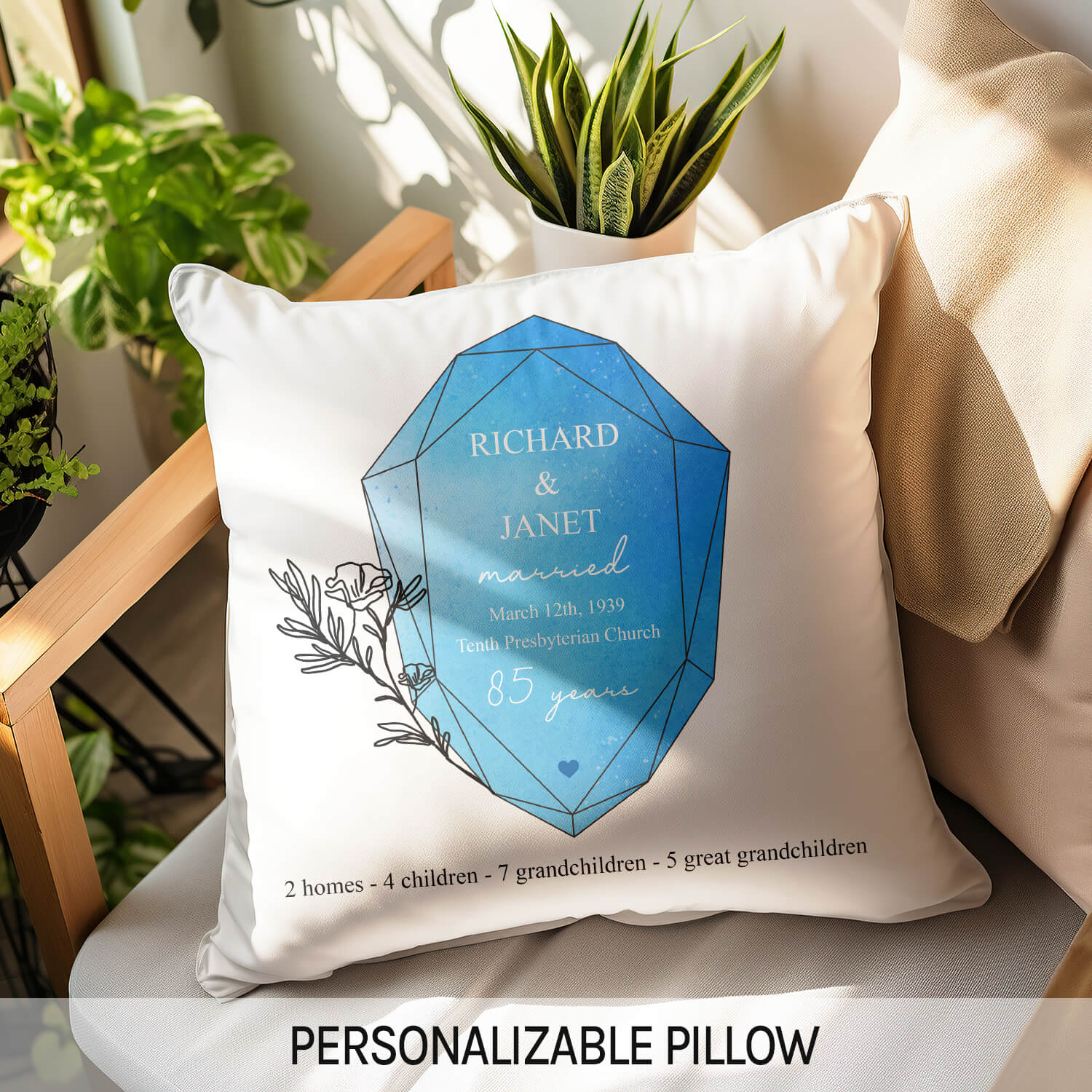 85 Years - Personalized 85 Year Anniversary gift For Parents or Grandparents - Custom Pillow - Elizabeth Fashions