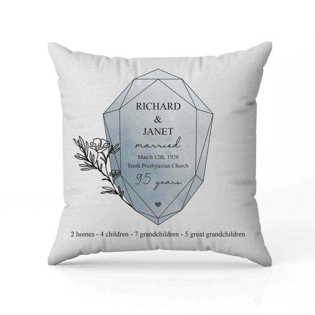 95 Years - Personalized 95 Year Anniversary gift For Parents or Grandparents - Custom Pillow - Elizabeth Fashions