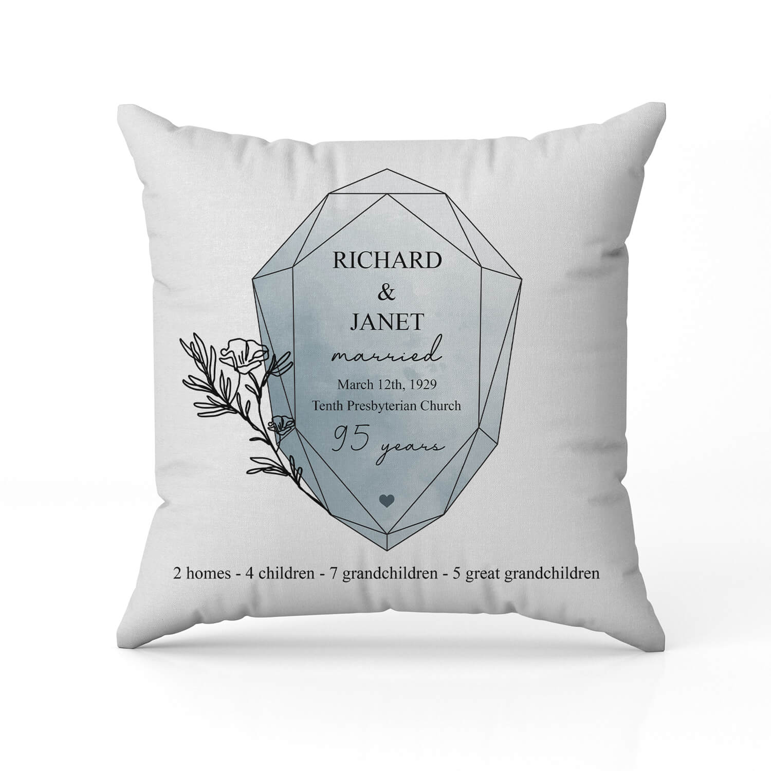95 Years - Personalized 95 Year Anniversary gift For Parents or Grandparents - Custom Pillow - Elizabeth Fashions