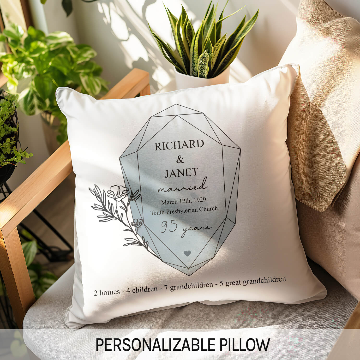 95 Years - Personalized 95 Year Anniversary gift For Parents or Grandparents - Custom Pillow - Elizabeth Fashions