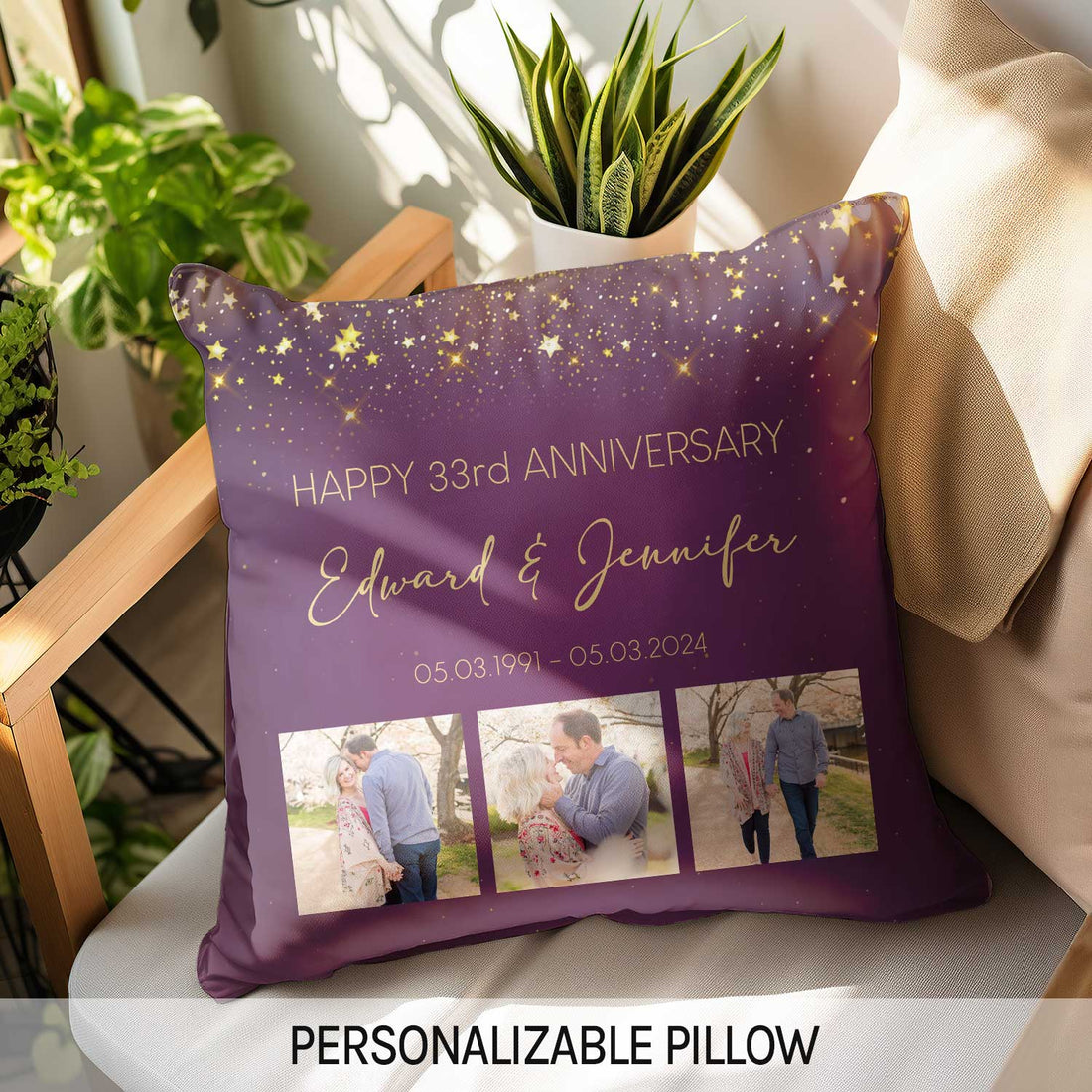 Happy 33rd Anniversary - Personalized 33 Year Anniversary gift For Parents - Custom Pillow - Elizabeth Fashions