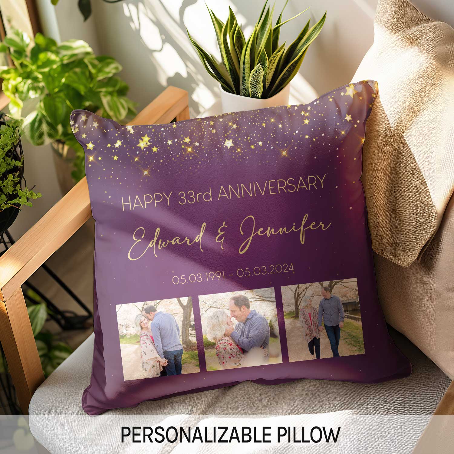 Happy 33rd Anniversary - Personalized 33 Year Anniversary gift For Parents - Custom Pillow - Elizabeth Fashions