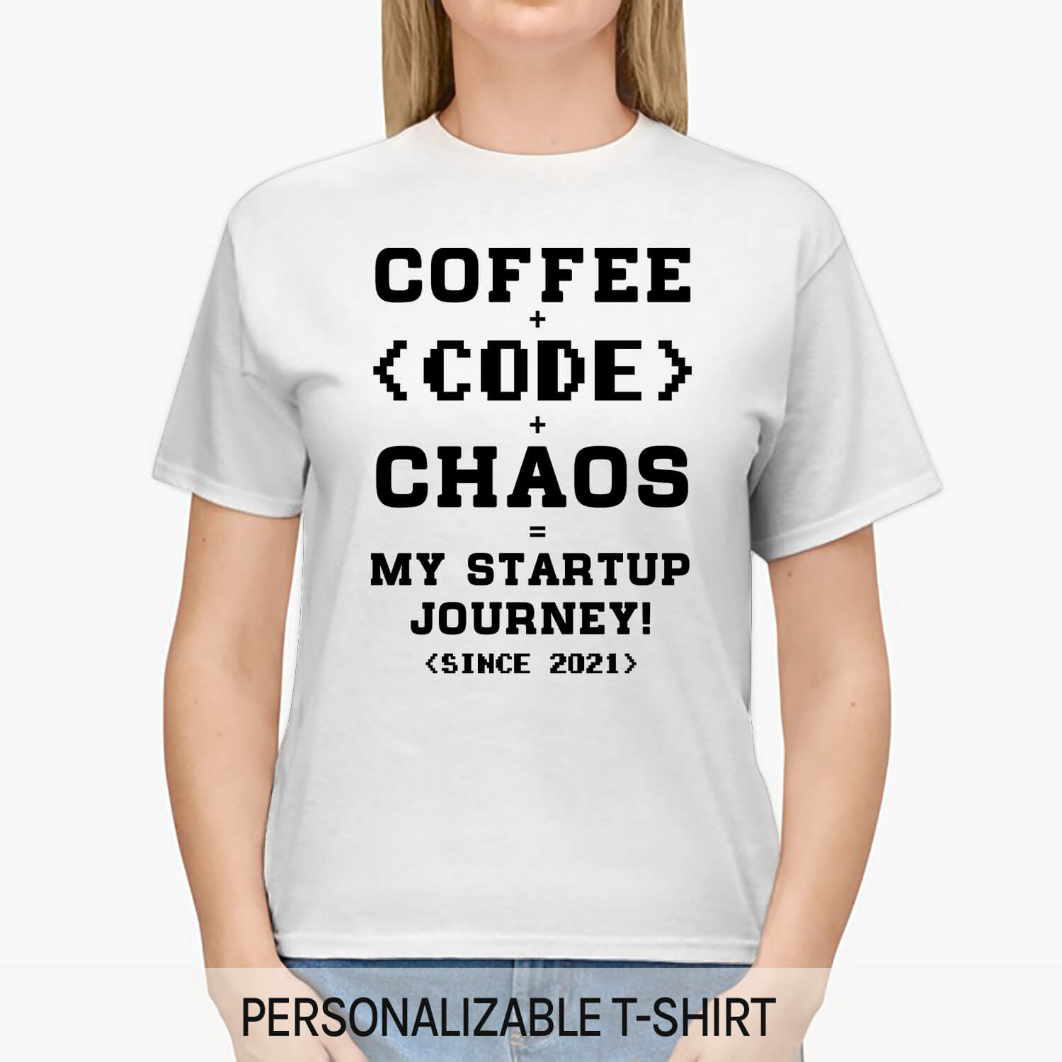 Coffee + Code + Chaos = My startup journey - Personalized All occasions gift for Startup Founder - Custom Tshirt - Elizabeth Fashions
