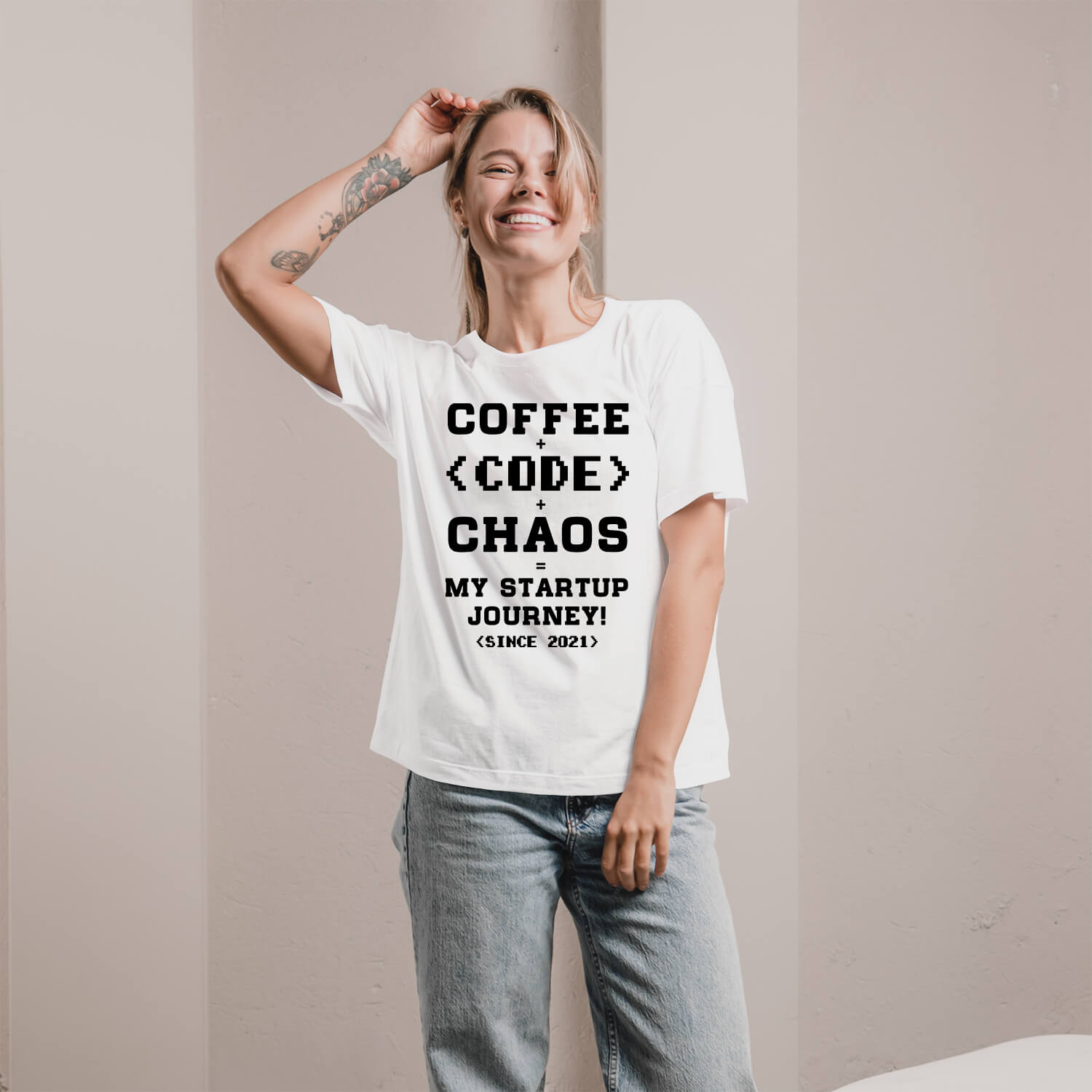 Coffee + Code + Chaos = My startup journey - Personalized All occasions gift for Startup Founder - Custom Tshirt - Elizabeth Fashions