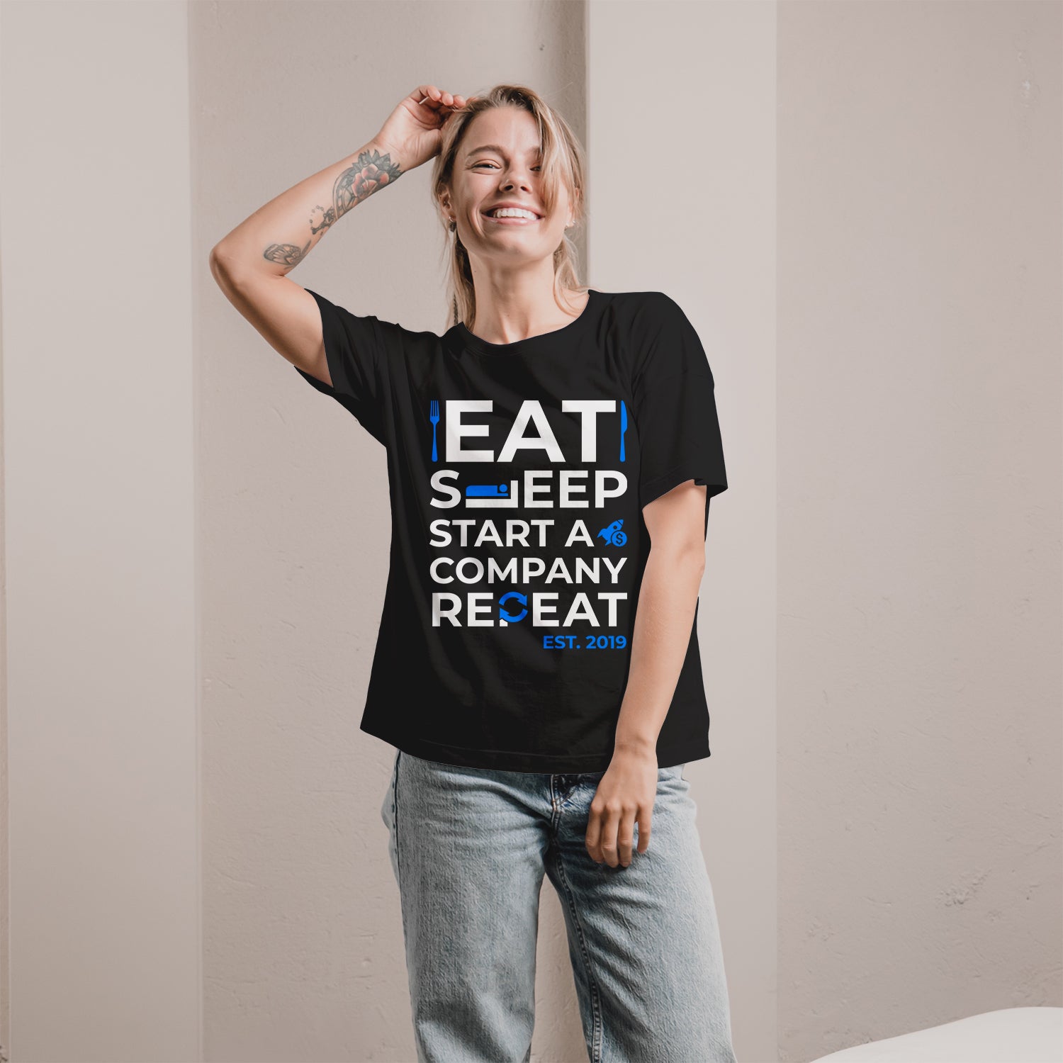 Eat. Sleep. Start a company. Repeat - Personalized Birthday gift for Startup Founder - Custom Tshirt - Elizabeth Fashions