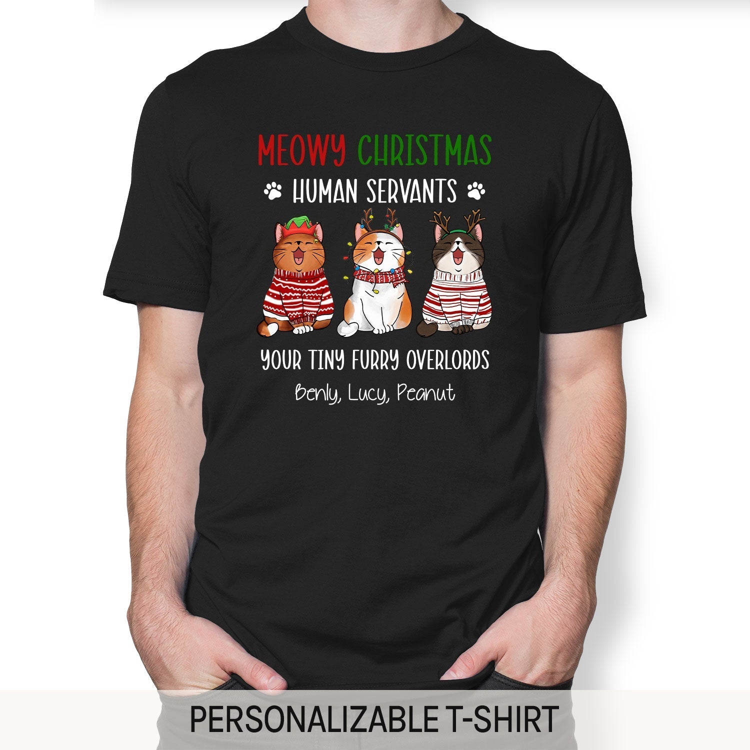 Meowy Christmas - Personalized Christmas gift for Cat Lovers - Custom Tshirt - Elizabeth Fashions