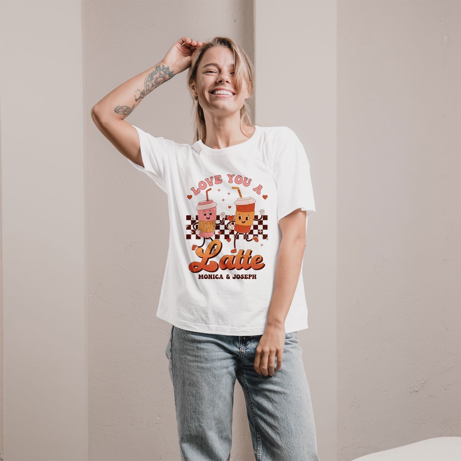 Love You A Latte - Personalized Anniversary or Valentine's Day gift For Boyfriend or Girlfriend - Custom Tshirt - Elizabeth Fashions