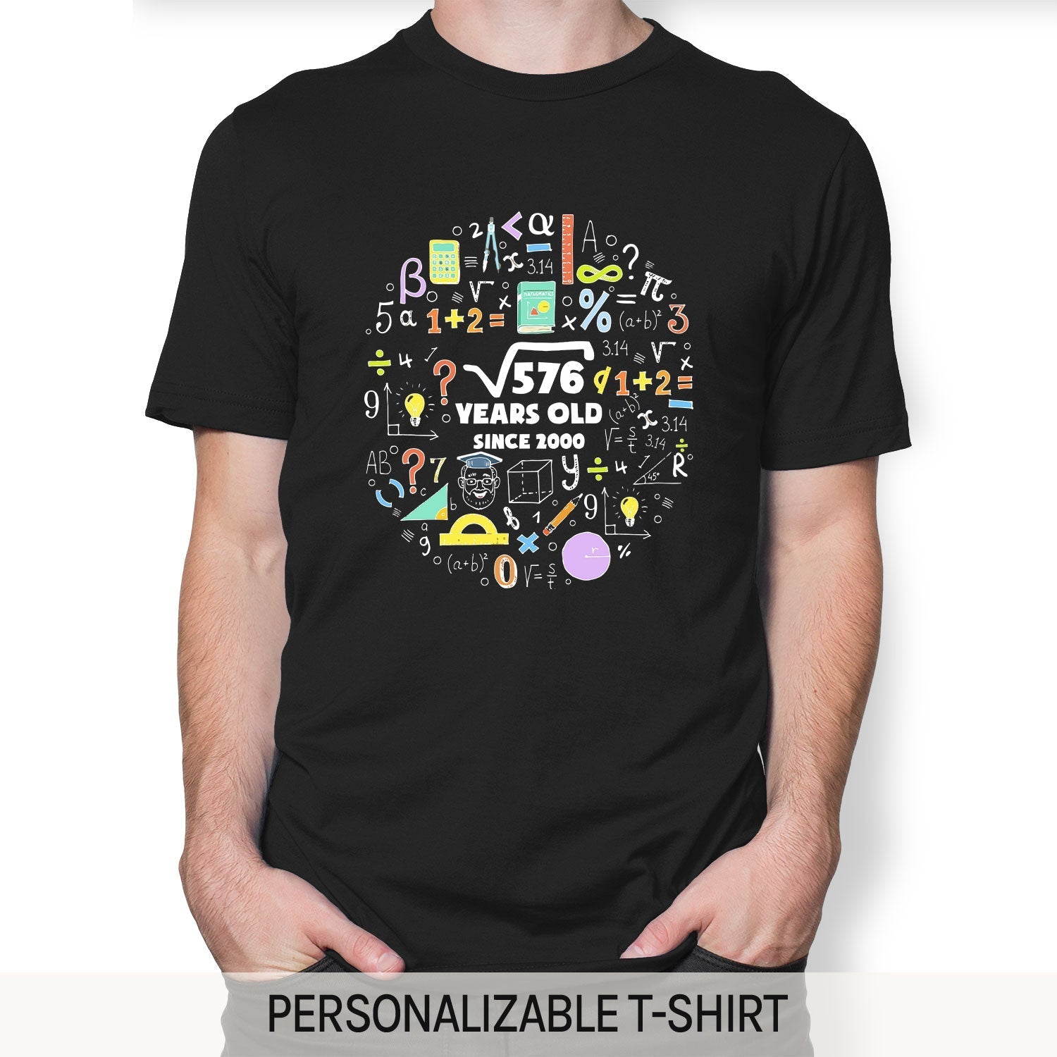 Square Root Of 576 Years Old - Personalized 24th Birthday gift For Math Lovers - Custom Tshirt - Elizabeth Fashions