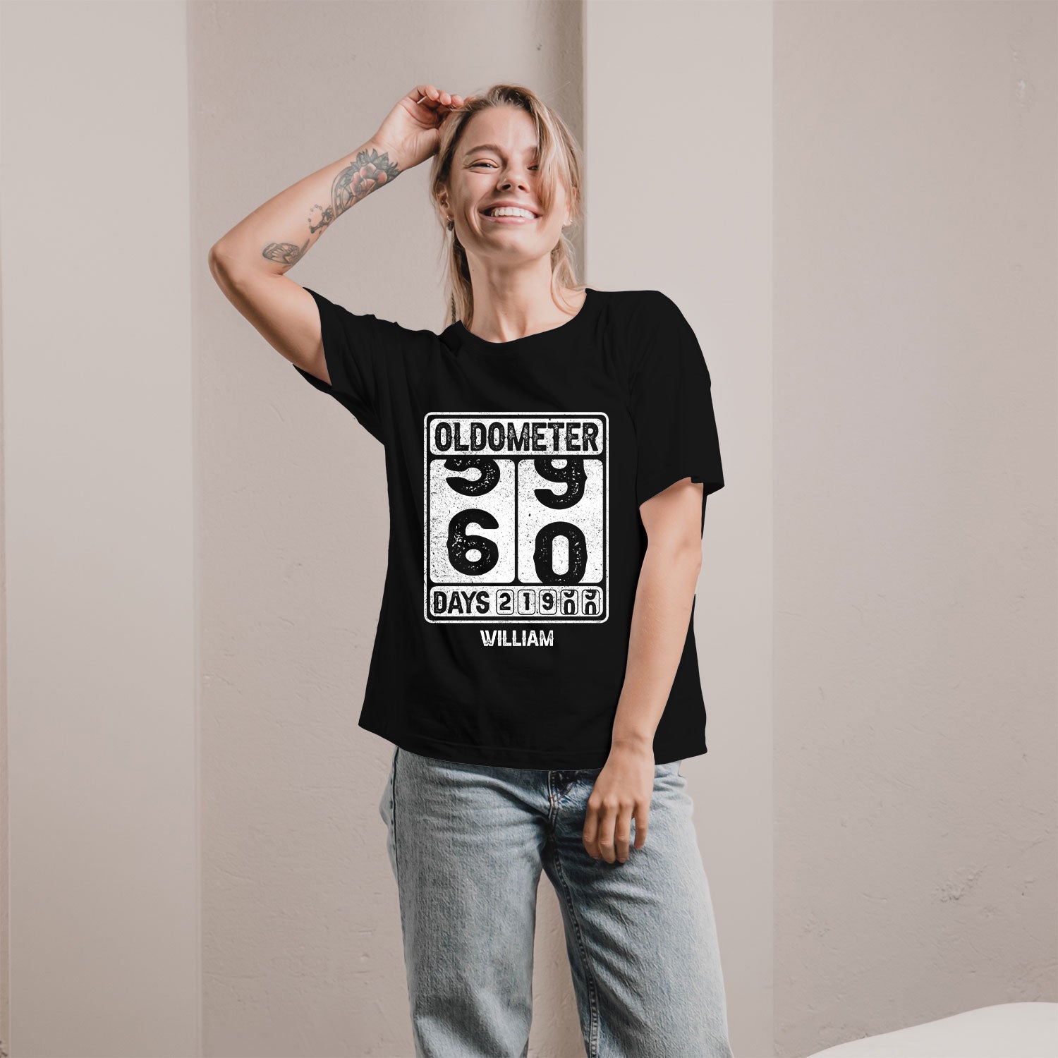 Oldometer - Personalized 60th Birthday gift For 60 Year Old - Custom Tshirt - Elizabeth Fashions
