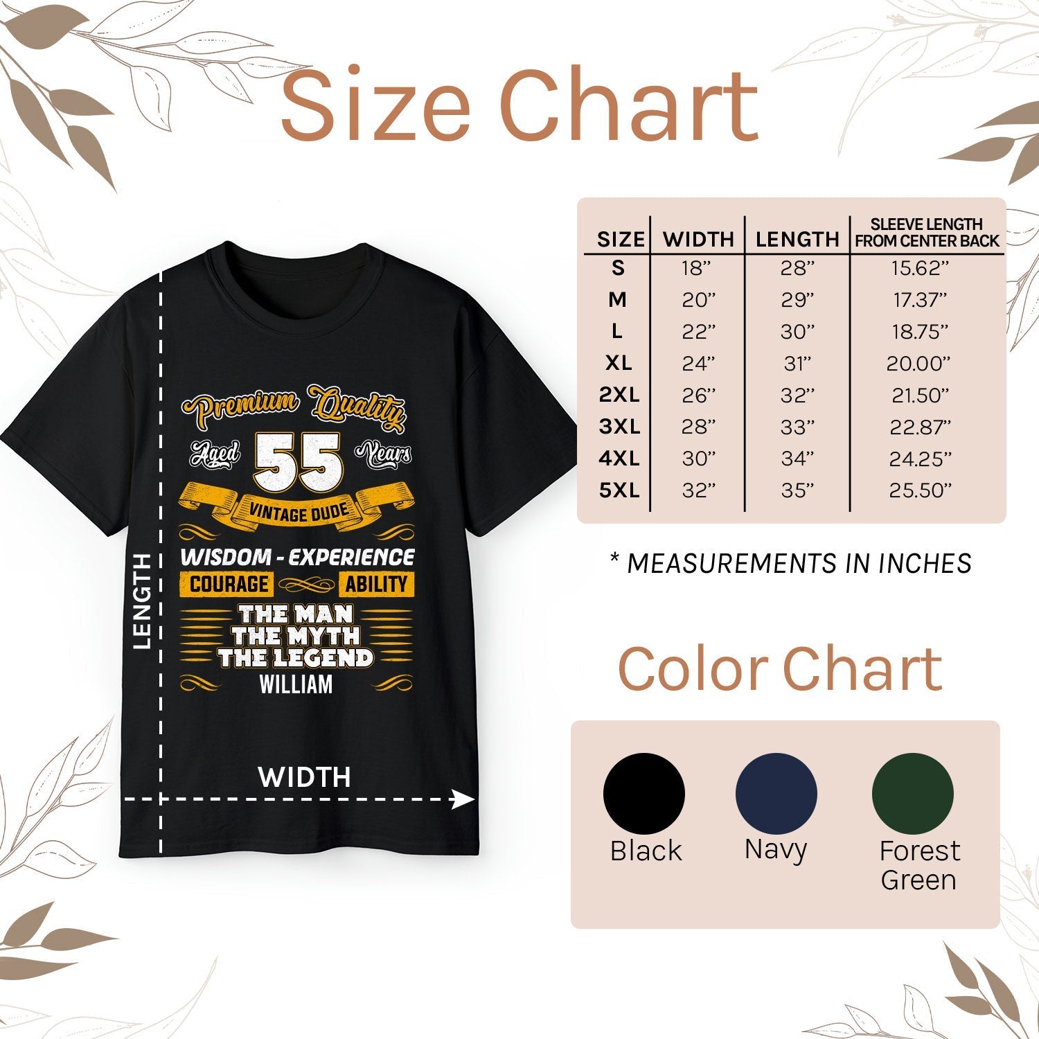 Premium Quality 55 Years - Personalized 55th Birthday gift For 55 Year Old - Custom Tshirt - Elizabeth Fashions