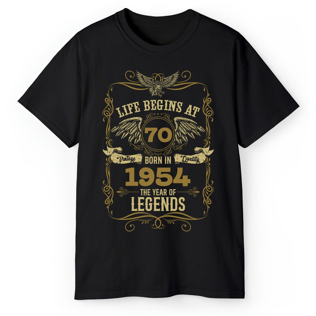 Life Begins At - Personalized 70th Birthday gift For 70 Year Old - Custom Tshirt - Elizabeth Fashions