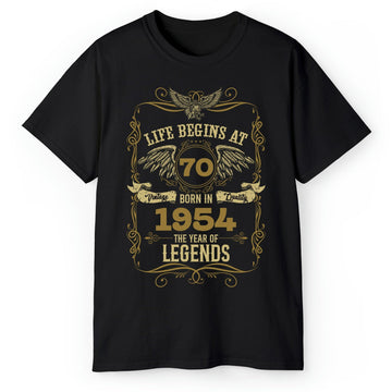 Life Begins At - Personalized 70th Birthday gift For 70 Year Old - Custom Tshirt - Elizabeth Fashions