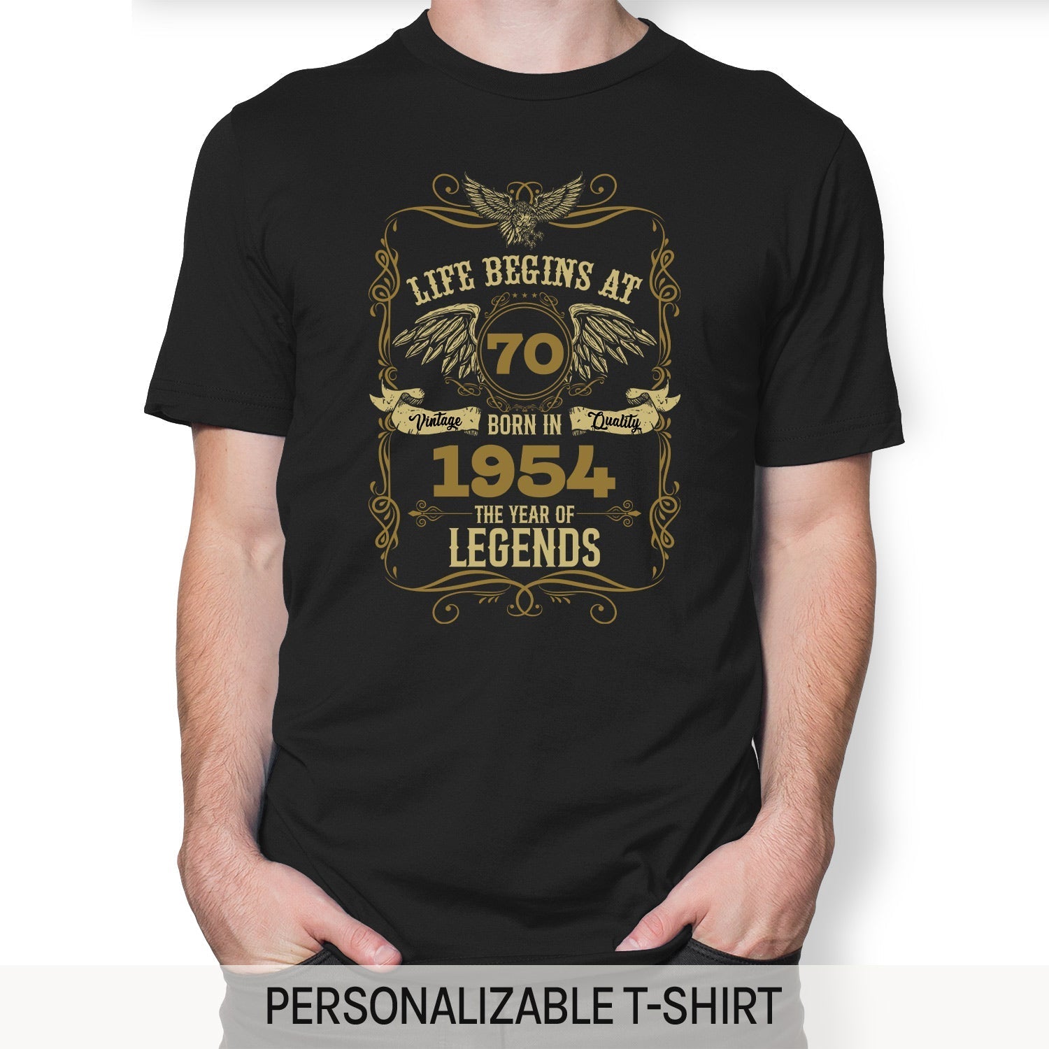 Life Begins At - Personalized 70th Birthday gift For 70 Year Old - Custom Tshirt - Elizabeth Fashions