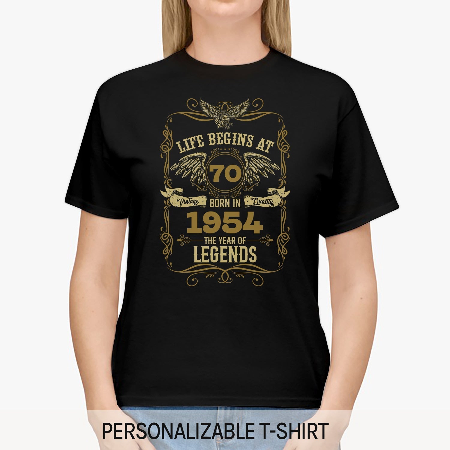 Life Begins At - Personalized 70th Birthday gift For 70 Year Old - Custom Tshirt - Elizabeth Fashions