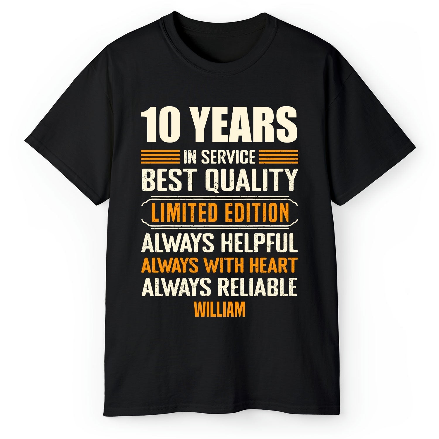 10 Years In Service - Personalized 10th Work Anniversary gift For Employee or Coworker - Custom Tshirt - Elizabeth Fashions