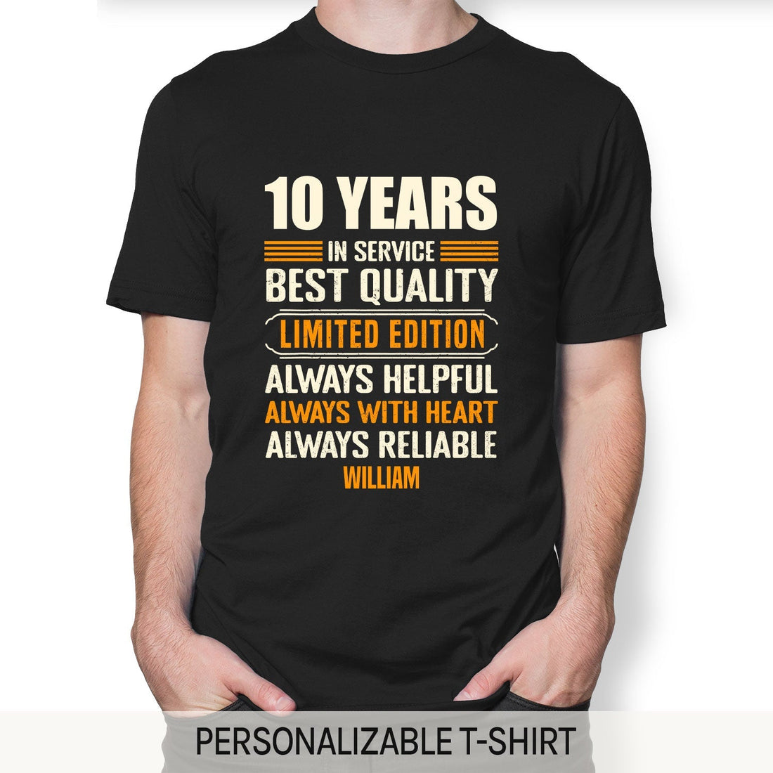 10 Years In Service - Personalized 10th Work Anniversary gift For Employee or Coworker - Custom Tshirt - Elizabeth Fashions