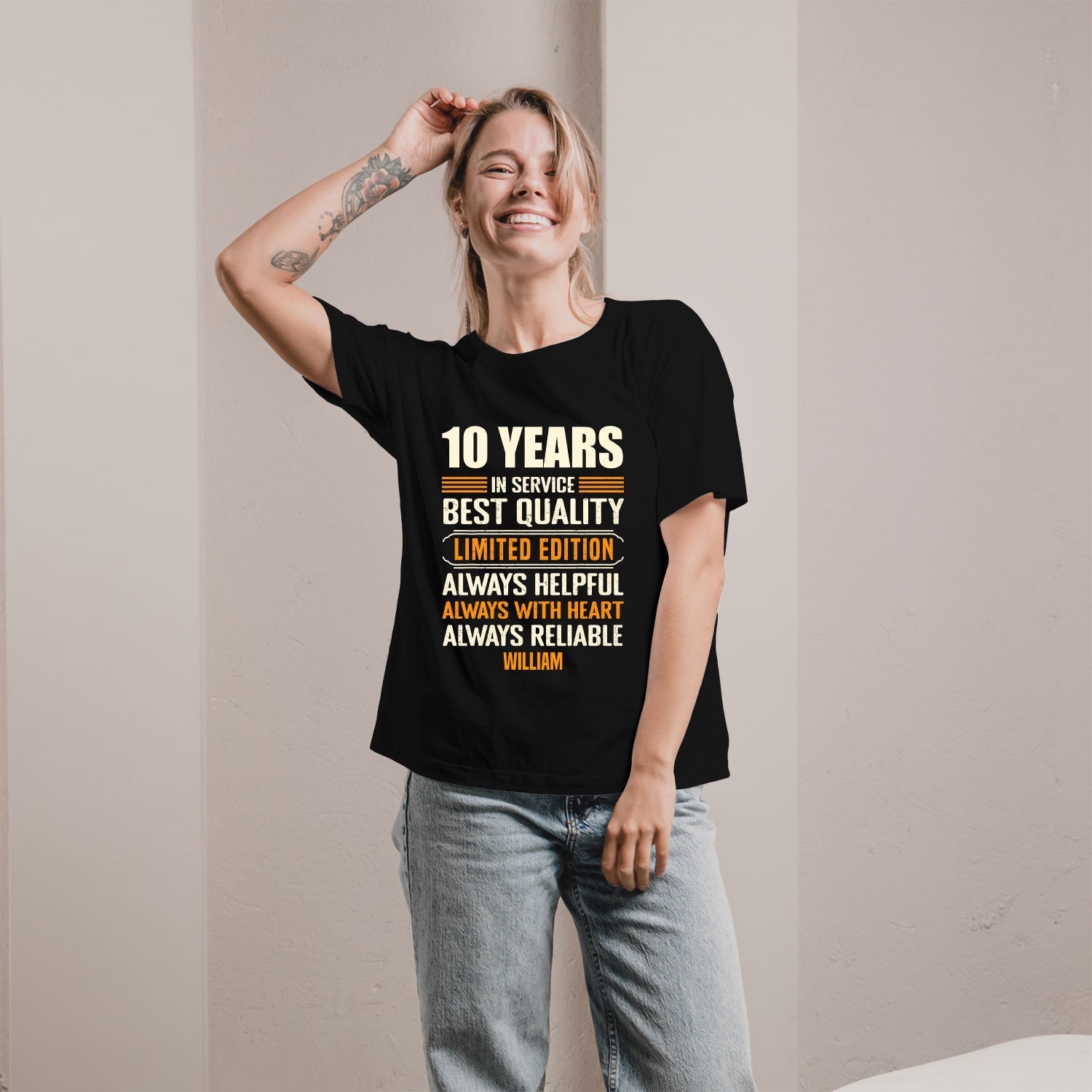 10 Years In Service - Personalized 10th Work Anniversary gift For Employee or Coworker - Custom Tshirt - Elizabeth Fashions