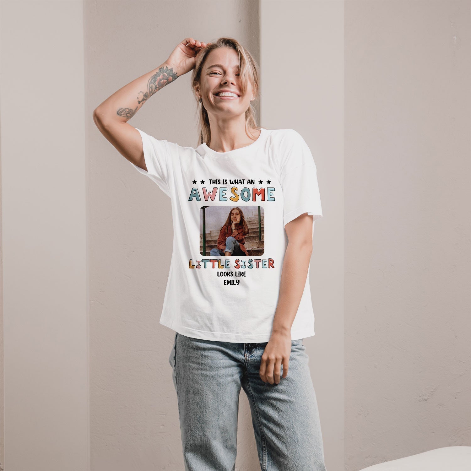 This Is What An Awesome Little Sister Looks Like - Personalized gift For Little Sister - Custom Tshirt - Elizabeth Fashions