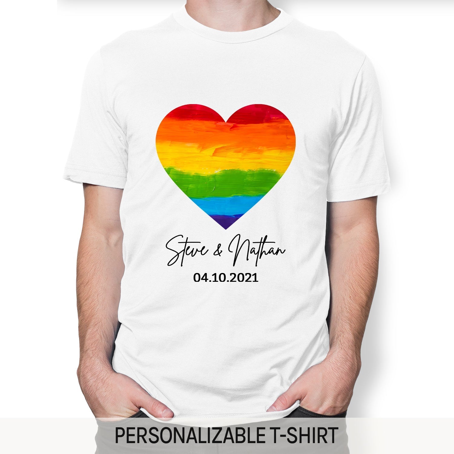 LGBTQ Heart - Personalized Anniversary, Valentine's Day gift for LGBT couple - Custom Tshirt - Elizabeth Fashions