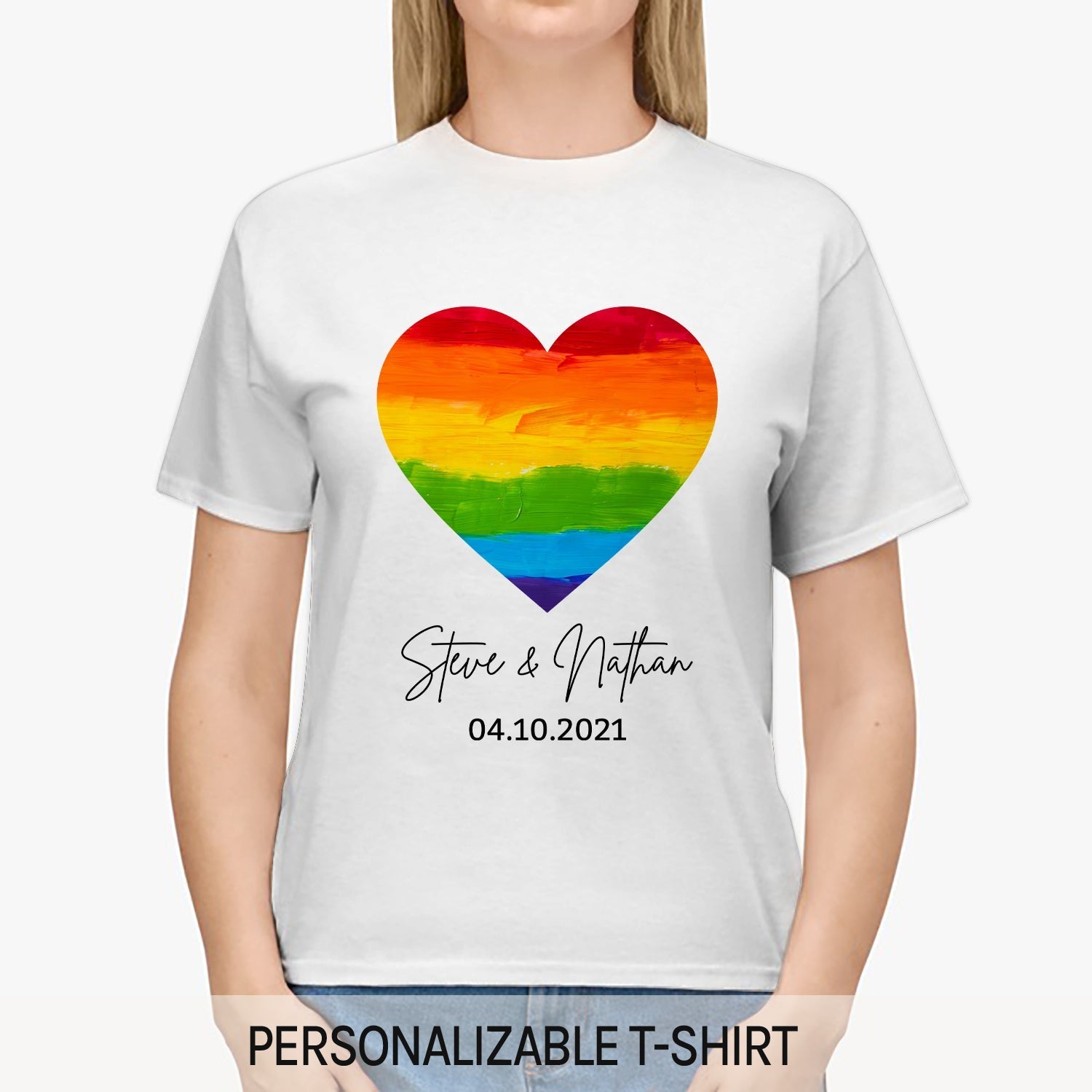 LGBTQ Heart - Personalized Anniversary, Valentine's Day gift for LGBT couple - Custom Tshirt - Elizabeth Fashions