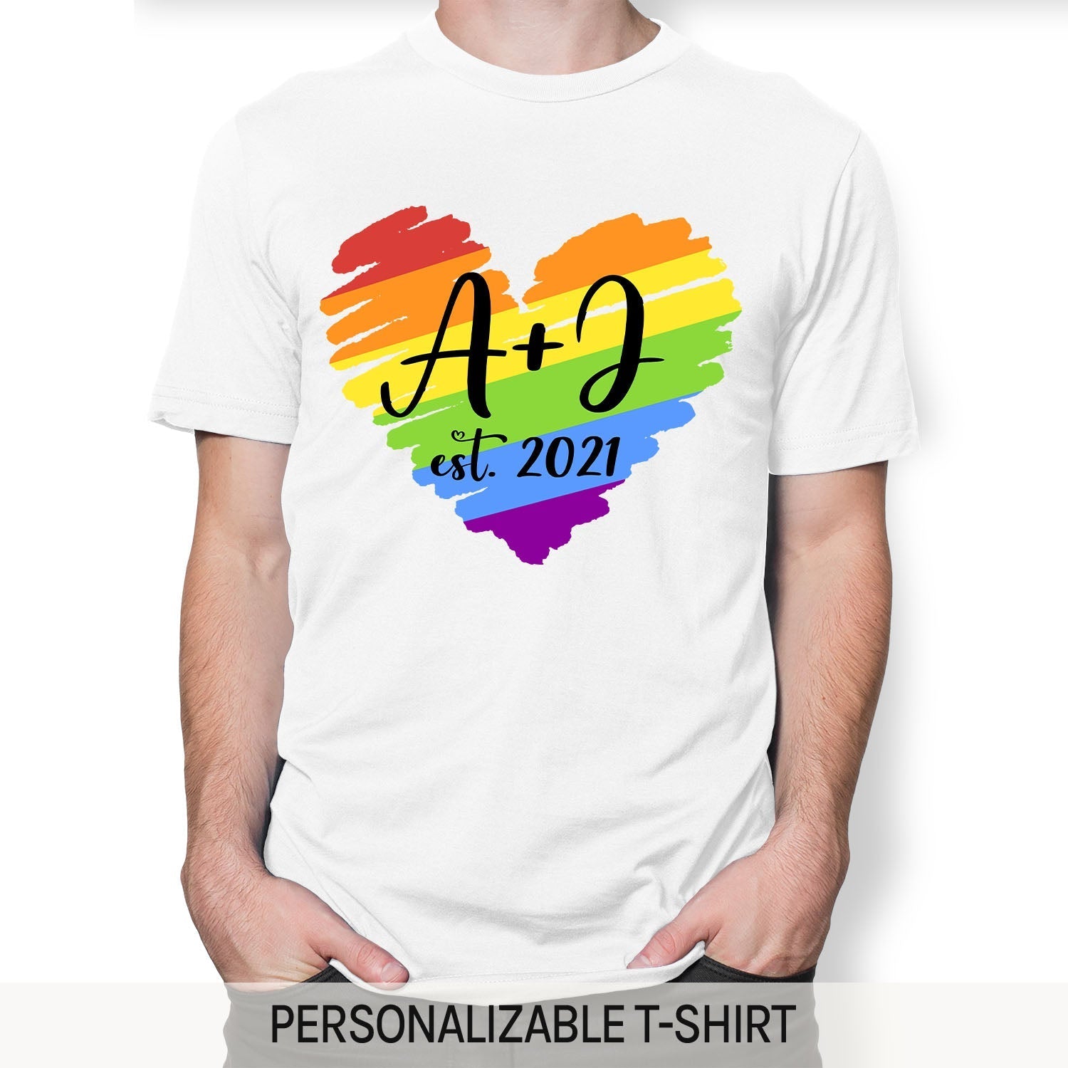 LGBT Love Heart - Personalized Anniversary or Valentine's Day gift for him for her - Custom Tshirt - Elizabeth Fashions