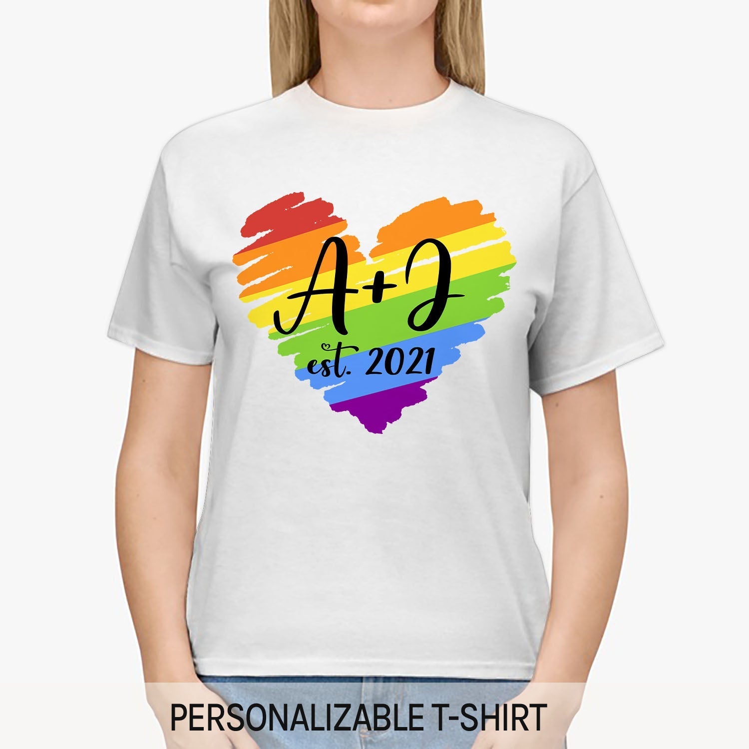 LGBT Love Heart - Personalized Anniversary or Valentine's Day gift for him for her - Custom Tshirt - Elizabeth Fashions