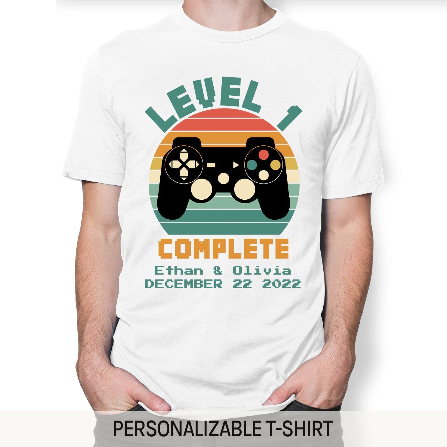 Level 1 Complete - Personalized 1 Year Anniversary gift for him for her - Custom Tshirt - Elizabeth Fashions