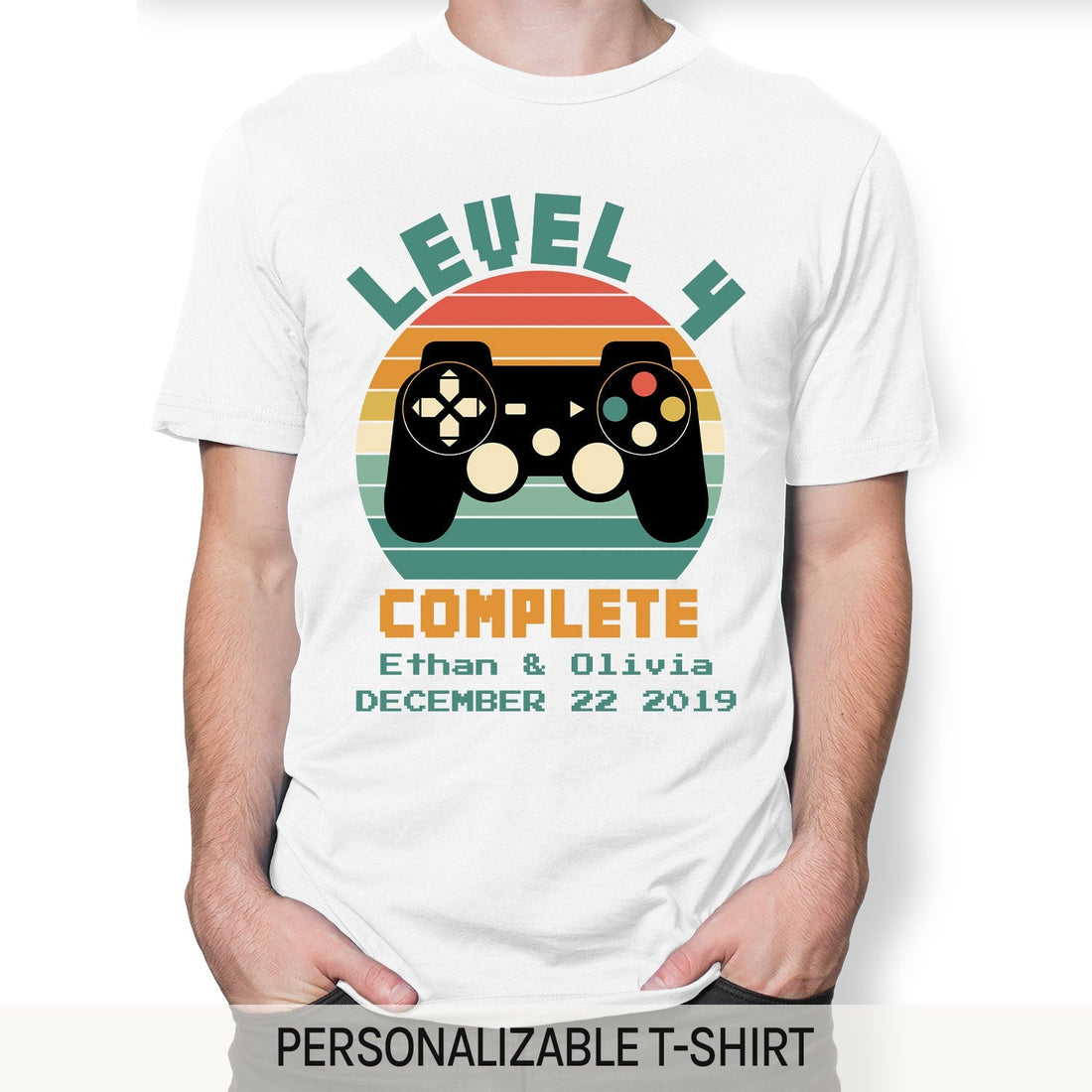 Level 4 Complete - Personalized 4 Year Anniversary gift for him for her - Custom Tshirt - Elizabeth Fashions
